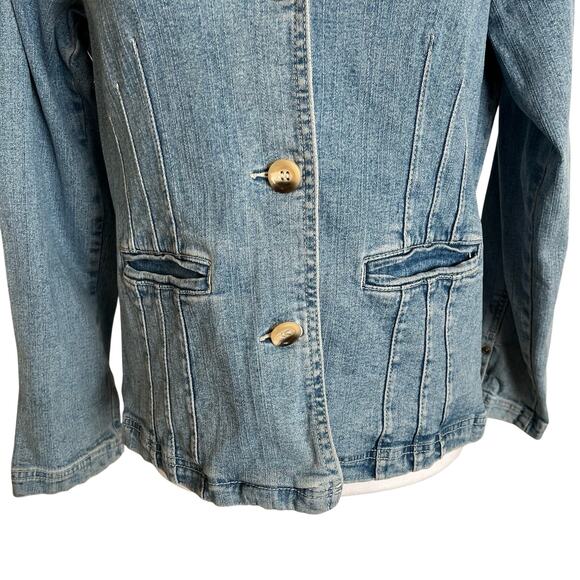 Isabella Bird Denim Blazer Women's 8 Petite Blue Cotton Spandex Button up Seams - Picture 3 of 10